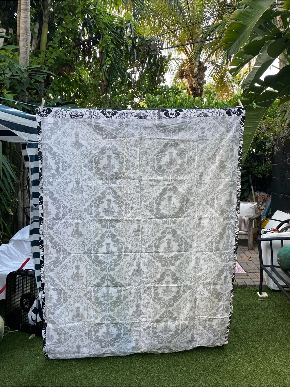 Black White Chandelier Damask Cotton Curtain Panels - Pair of 2